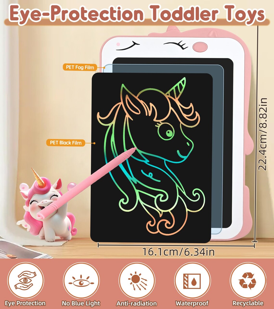 LCD Writing Tablet Kids Toys for Girls Boys Age 2-3 Gift Ideas, Unicorn Colorful Doodle Board Educational Learning Toys for Children 3 4 5 6 7 8 Years Old, Toddler Drawing Pad Travel Toys